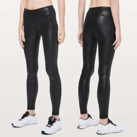 lululemon athletica Pants - LULULEMON Speed Up Tight *Foil 28" Size 6 Luminosity Foil Print Black Black